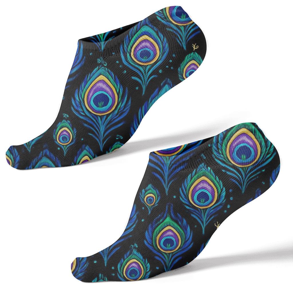 Peacock Tail Eye Grid On Black Background personalized ankle socks