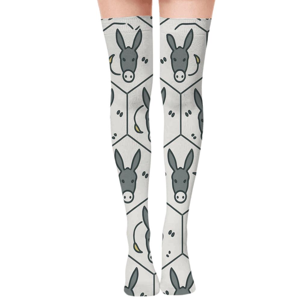 Donkey Ear Silhouette Lattice comfortable cotton over-the-knee socks