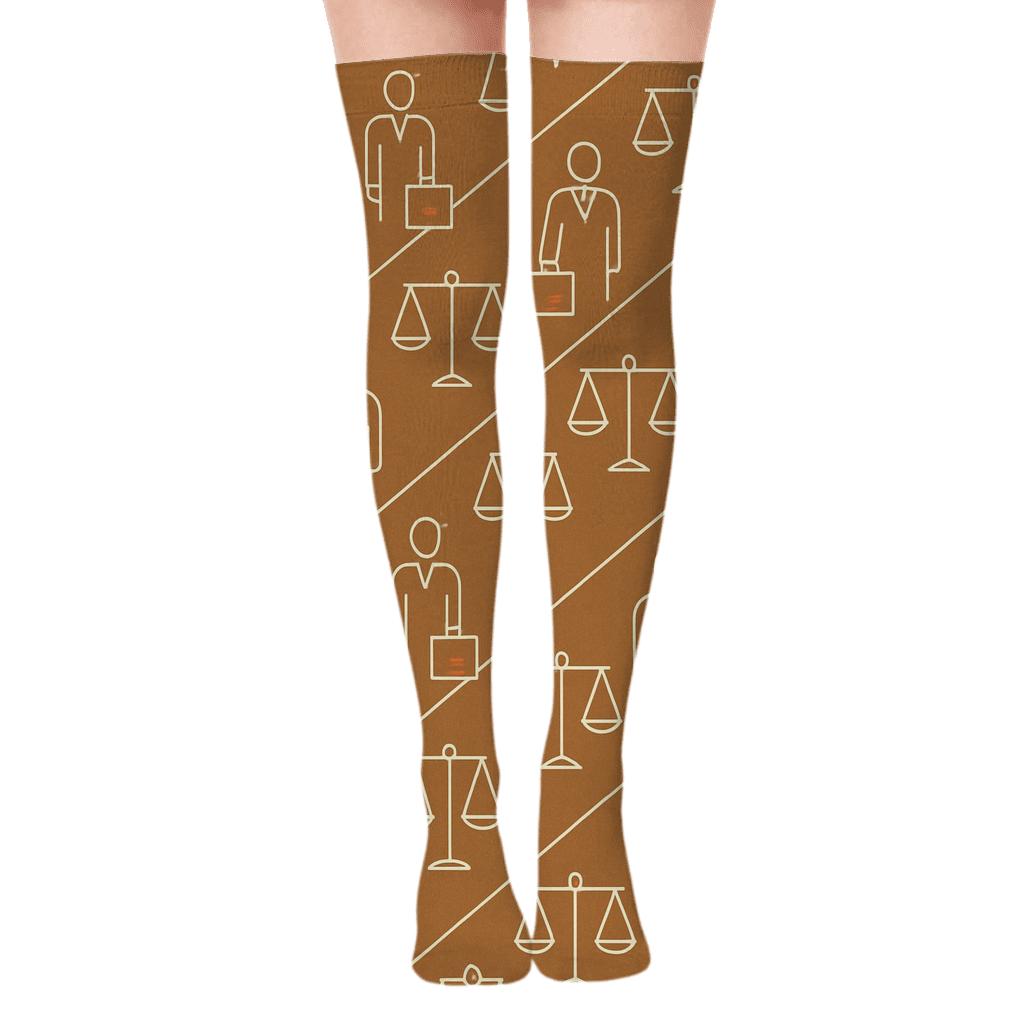 Scales Pattern With Lawyer Silhouettes designer print over-the-knee socks
