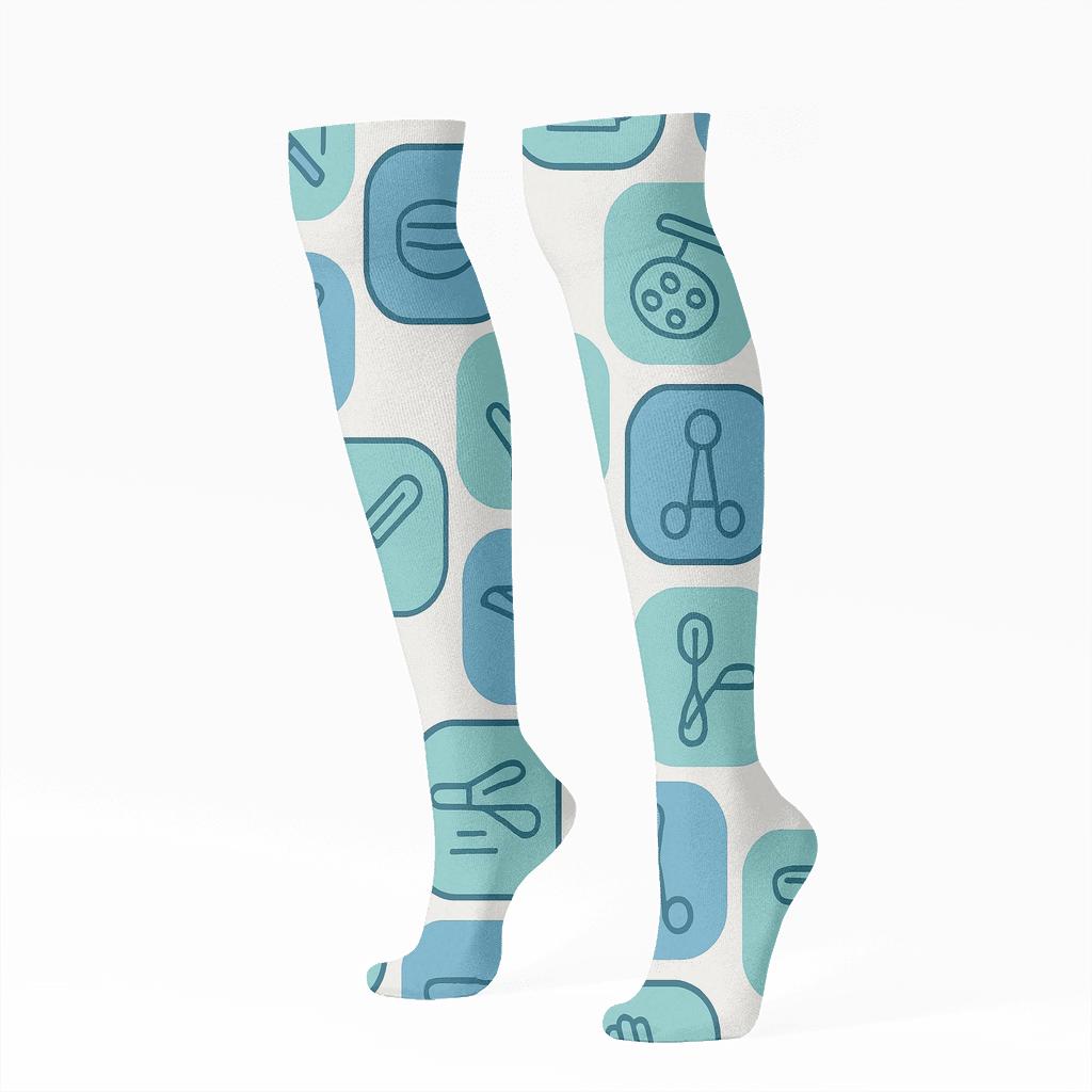 Tessellated Scrub Patches With Surgeon Icons designer print knee-high socks