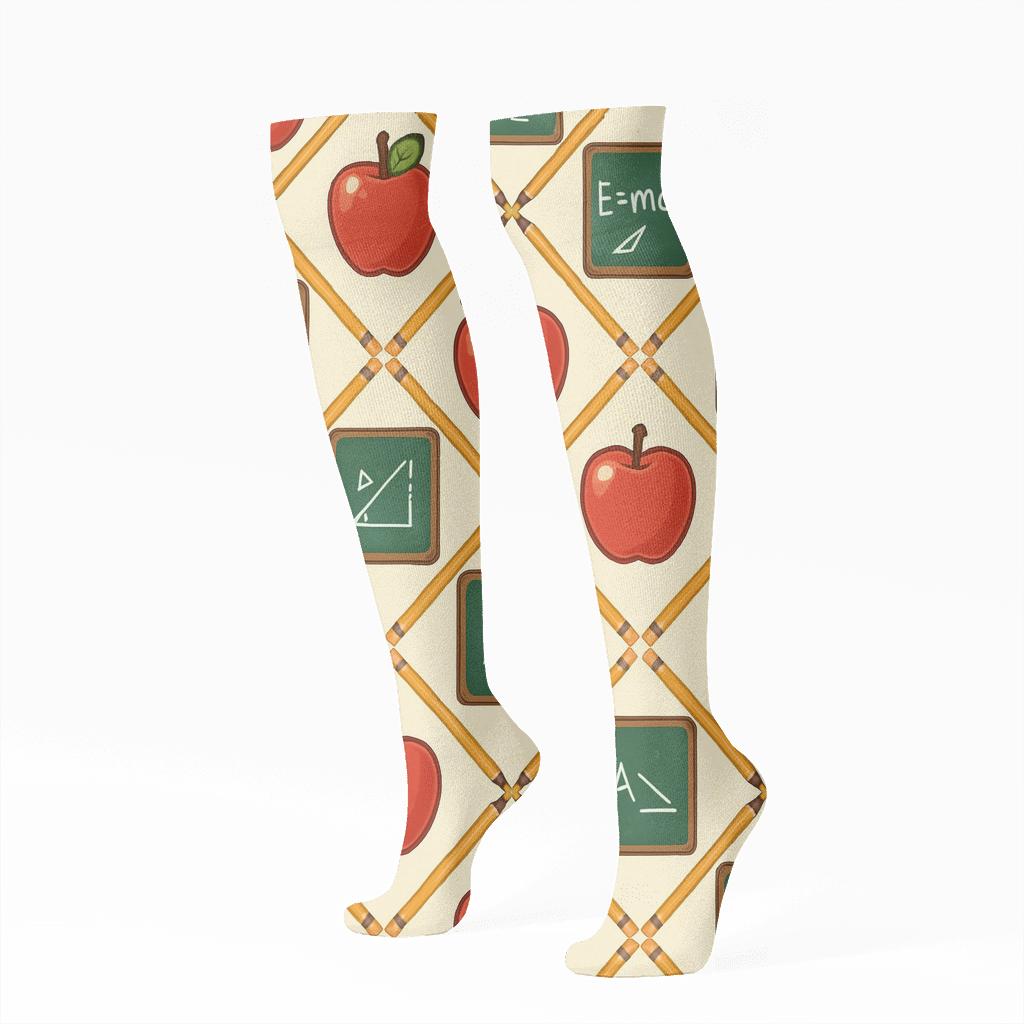 Apple And Chalkboard Lattice, Teacher Edition custom knee-high socks