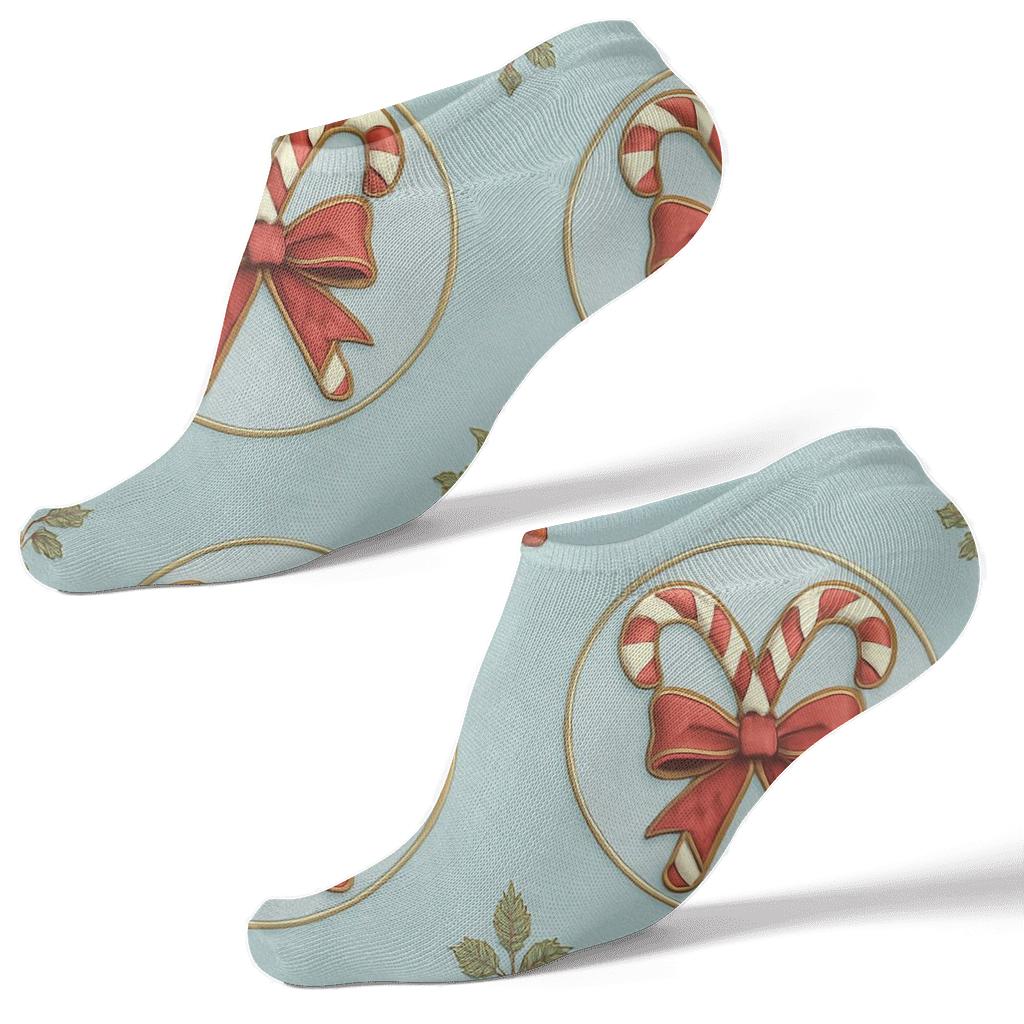 Ribbon Wrapped Candy Canes Medallion Tiles In Icy Blue trendy patterned ankle socks