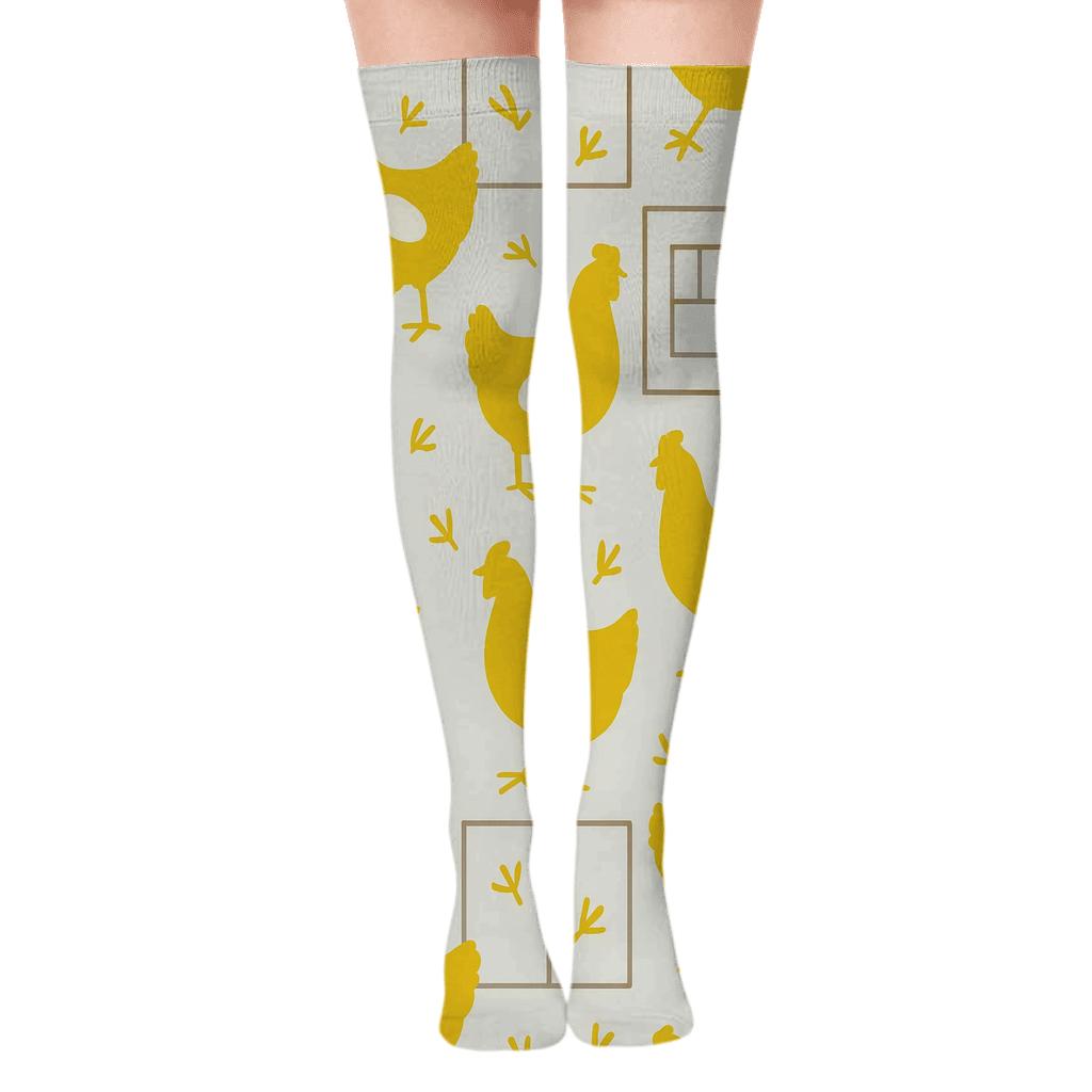 Minimalist Grid With Chicken Footprint Accents stylish fashion over-the-knee socks