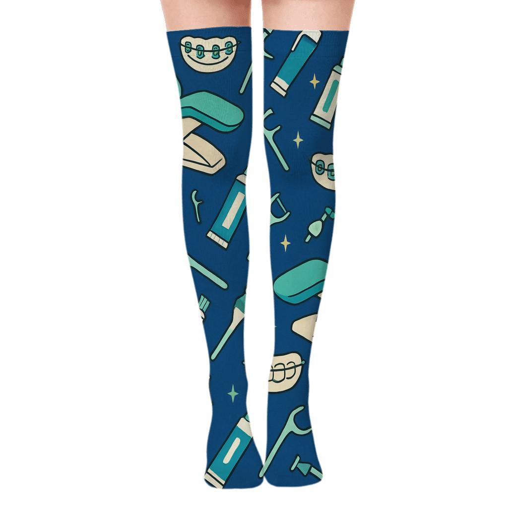 Dental Chair Parade Pattern, Dentist Edition designer print over-the-knee socks