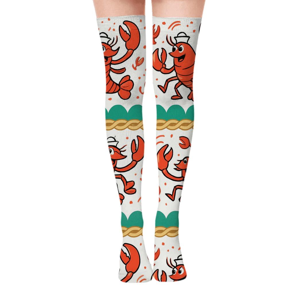 Ocean Wave Bands With Lobster Parade unique graphic over-the-knee socks