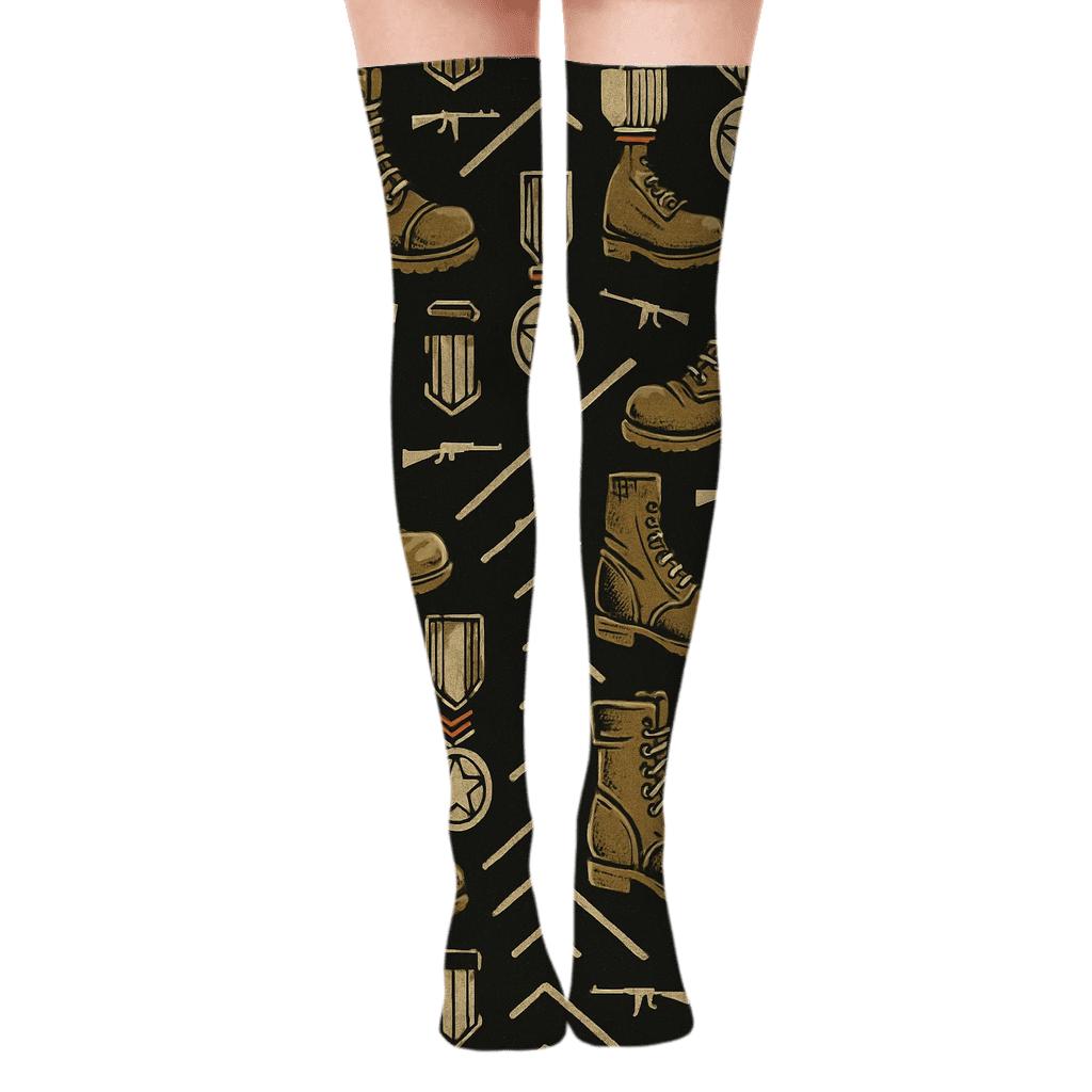 Combat Boot Chevron With Soldier Insignia unique graphic over-the-knee socks