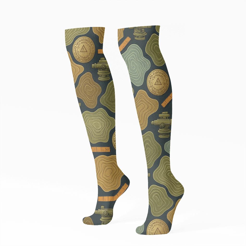Surveyor Topographic Collage Lattice unique graphic knee-high socks