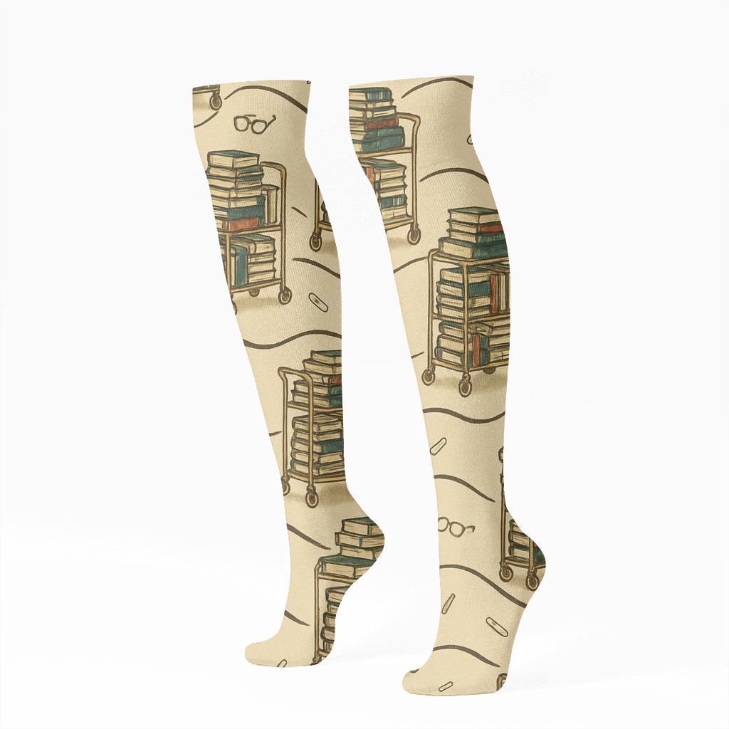 Book Cart Waves In Librarian Chic trendy patterned knee-high socks
