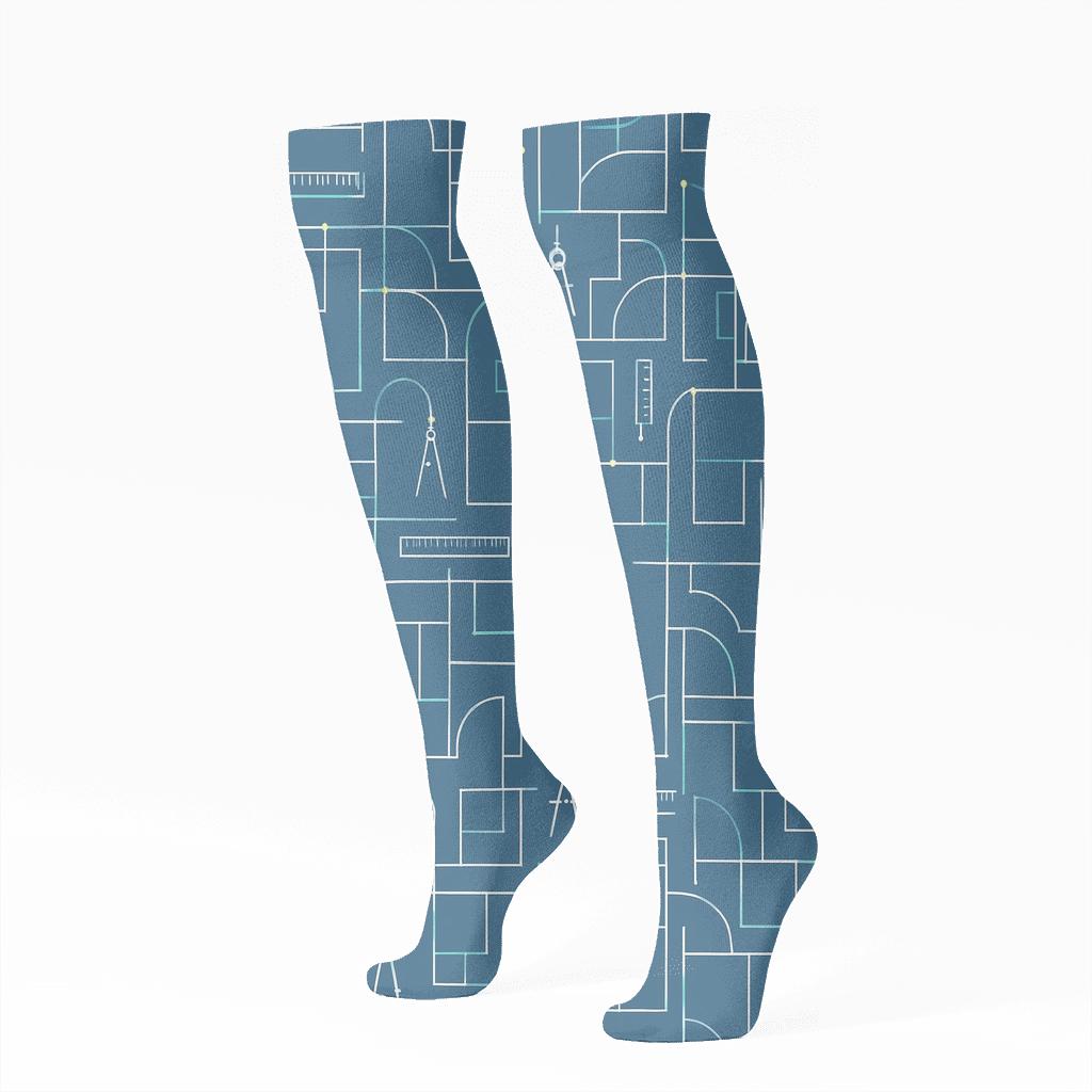 Blueprint Lattice With Architect Icons stylish athletic knee-high socks