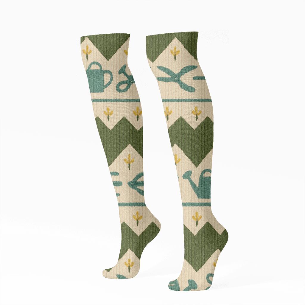 Knitted Illusion Garden Bands For The Landscaper trendy patterned knee-high socks