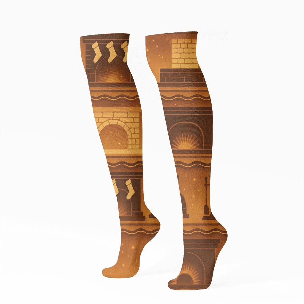 Mantel Landscape Wrap With Fireplace Glow custom knee-high socks