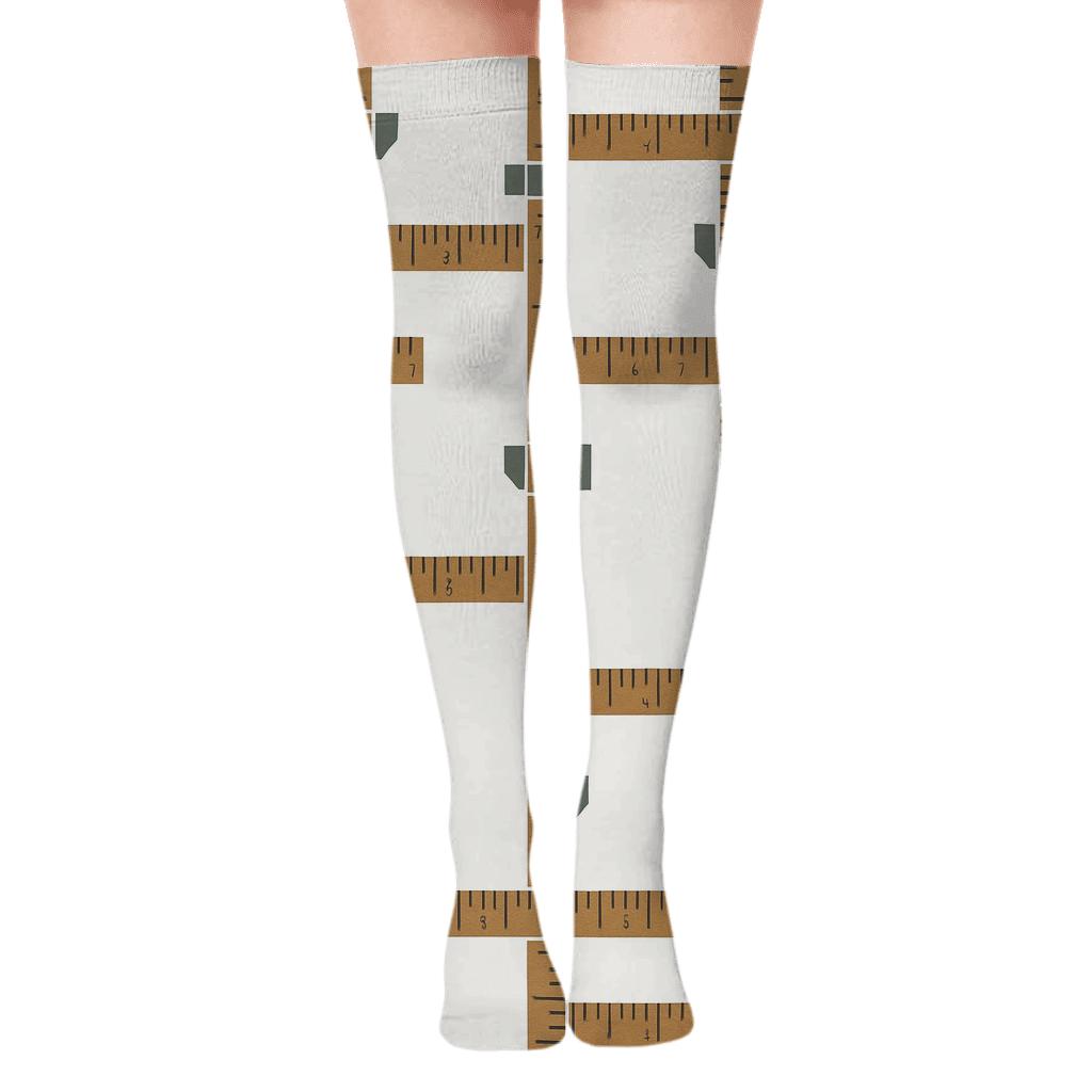 Measuring Tape Lattice With Carpenter Charm personalized over-the-knee socks