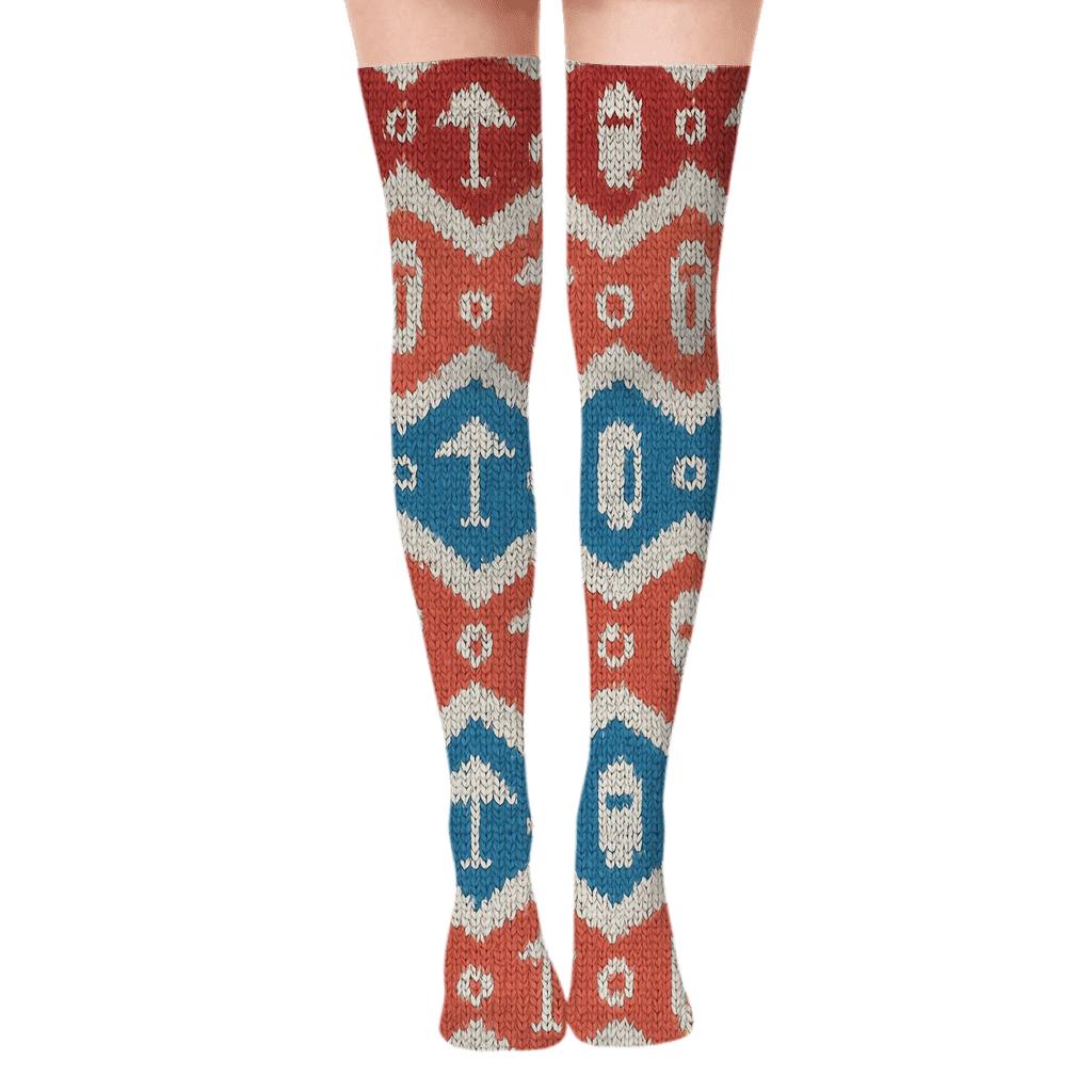 Lifeguard Chevron Towel Knit Pattern designer print over-the-knee socks