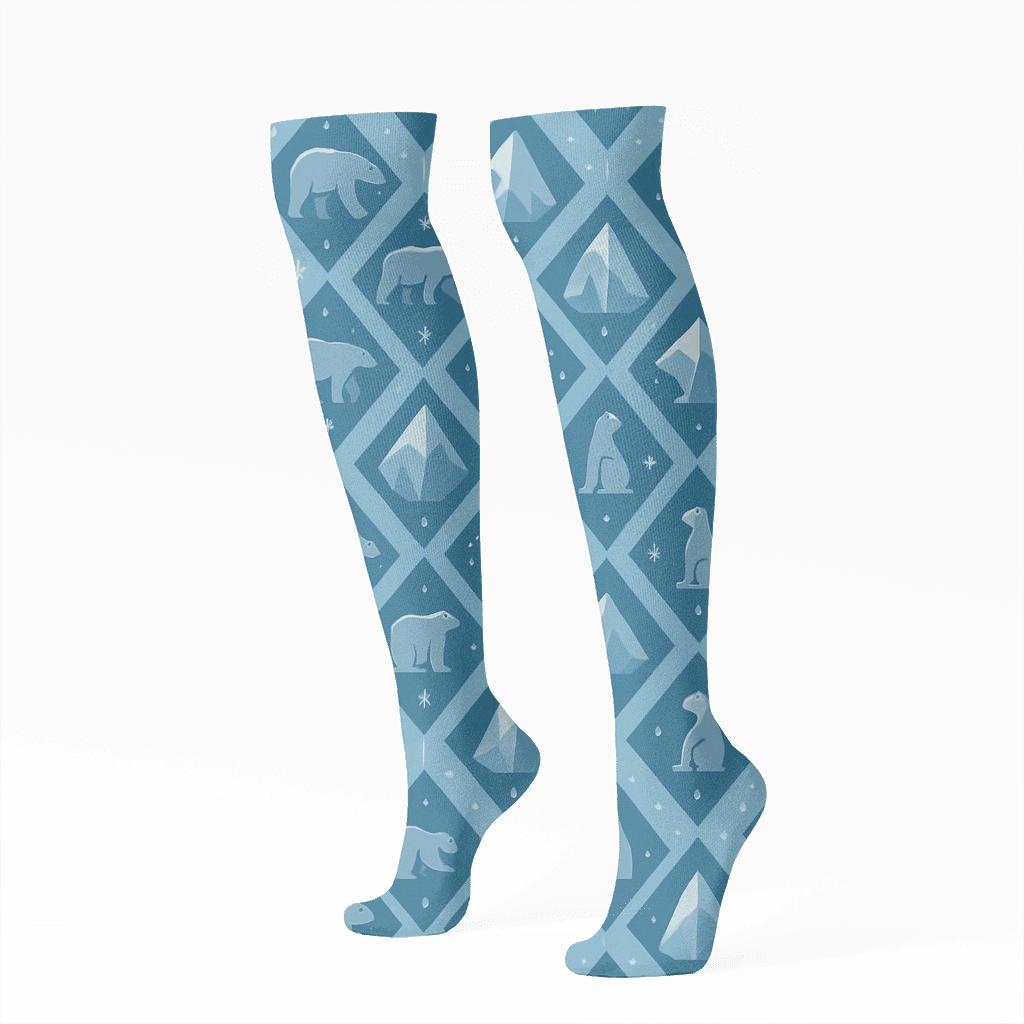Iceberg Lattice With Polar Bear Silhouettes soft everyday knee-high socks