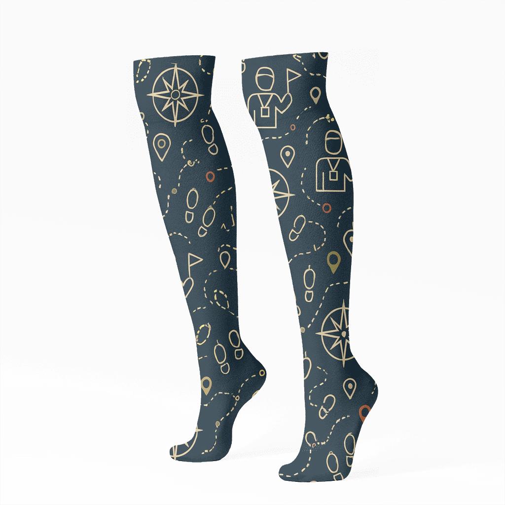 Compass Rose Lattice With Tour Guide Silhouettes personalized knee-high socks