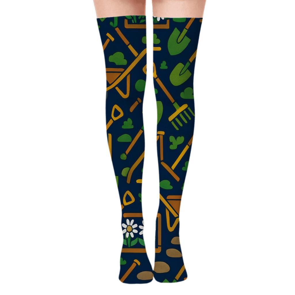 Garden Tool Tessellation Landscaper Crafted stylish fashion over-the-knee socks