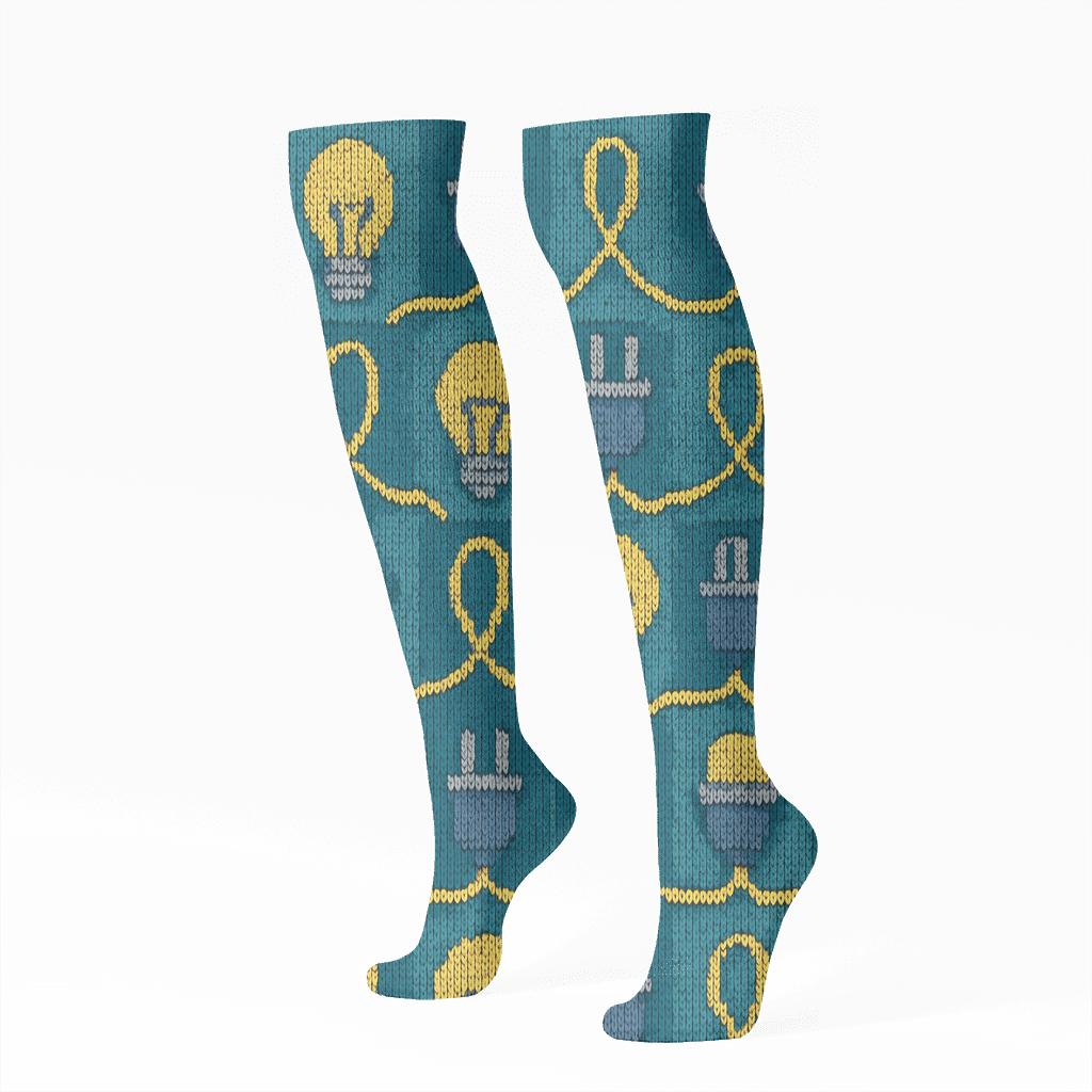 Circuit Blue Knitted Electrician Grid trendy patterned knee-high socks