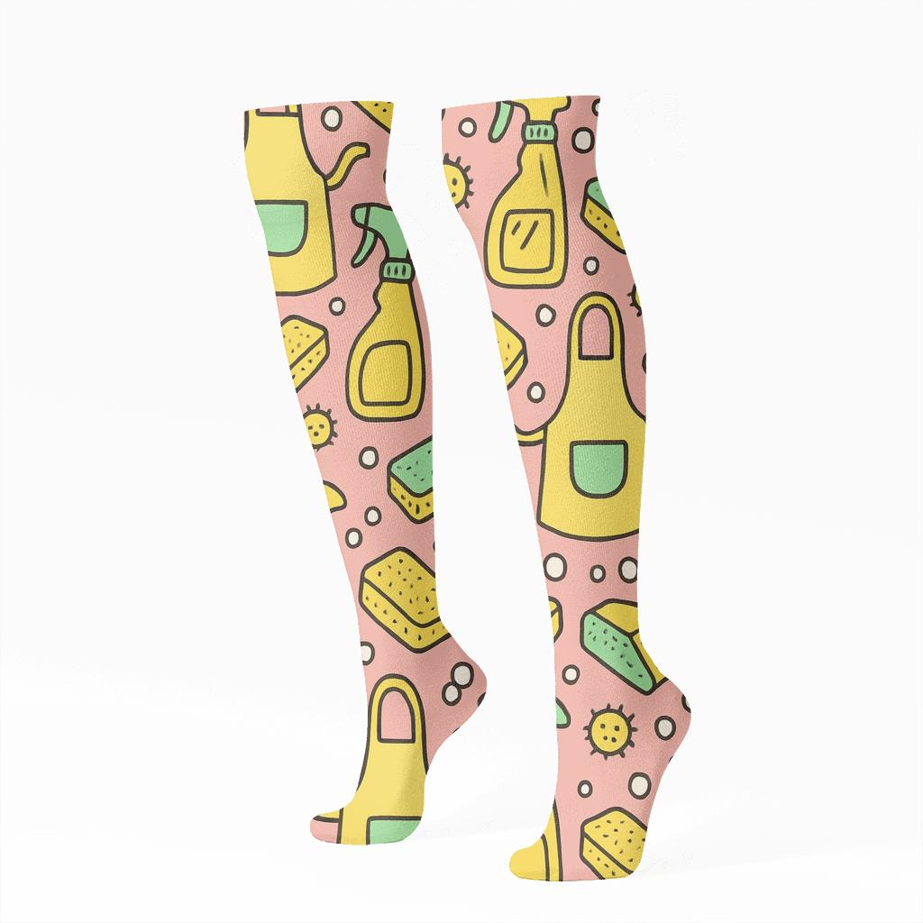 Apron Parade With Housekeeper Rhythm unique graphic knee-high socks