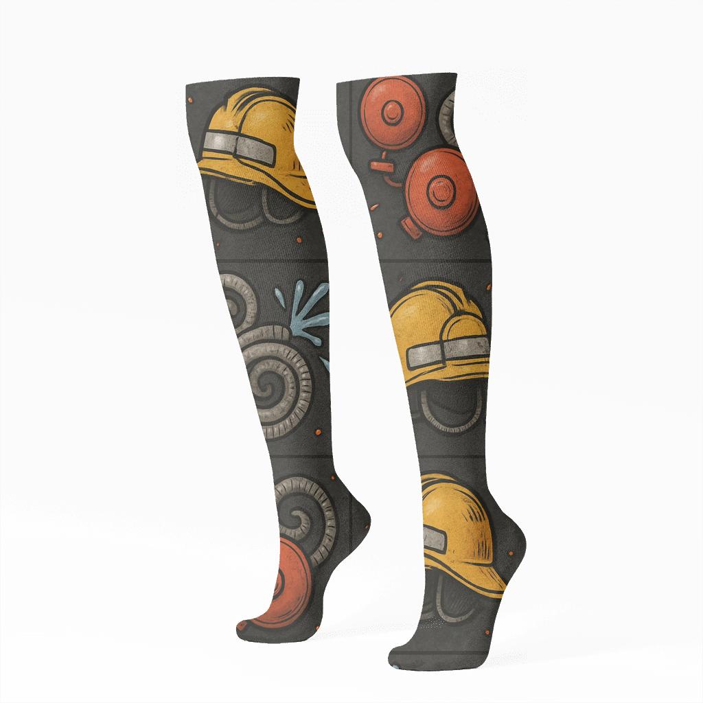 Charcoal Grid Fire Fighter Helmet Tessellation unique graphic knee-high socks
