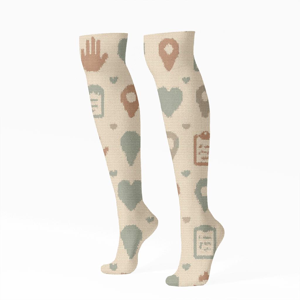Warm Earth Tone Helping Hands Grid For Social Worker unique graphic knee-high socks