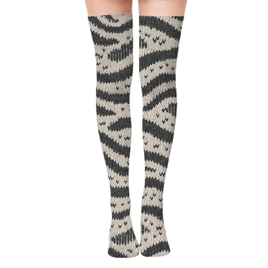 Knitted Grayscale Zebra Mane And Hoof Dot Texture trendy patterned over-the-knee socks