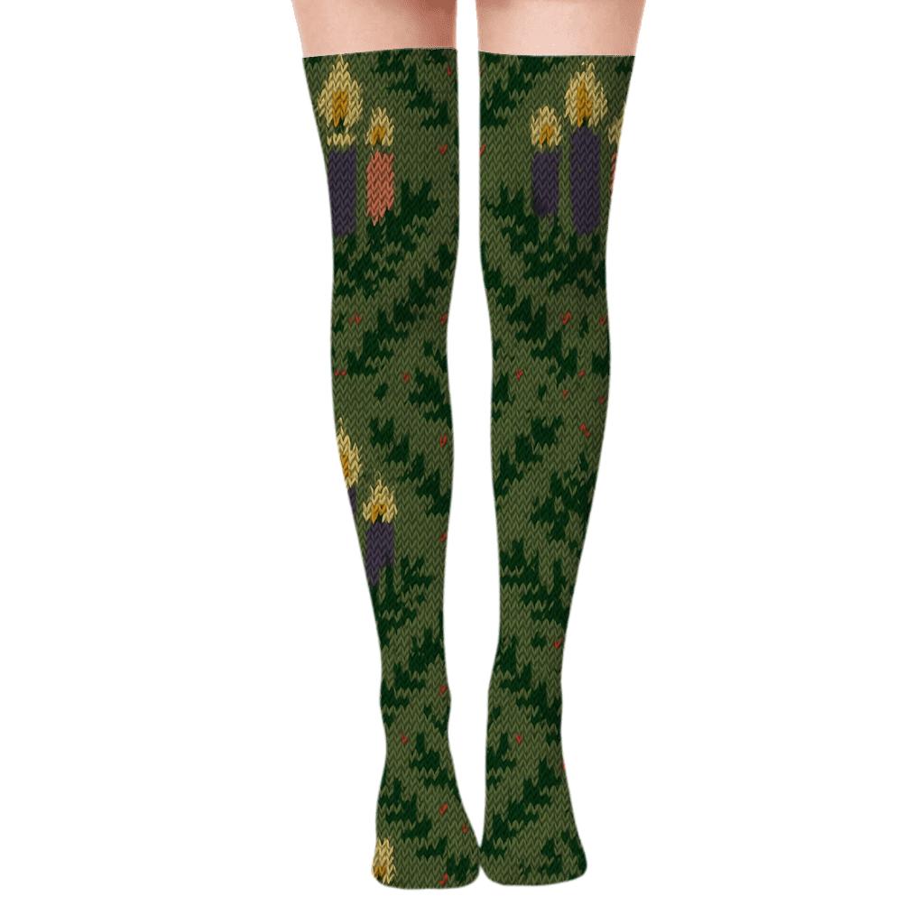 Knitted Advent Wreath Candle Halo Fair Isle personalized over-the-knee socks