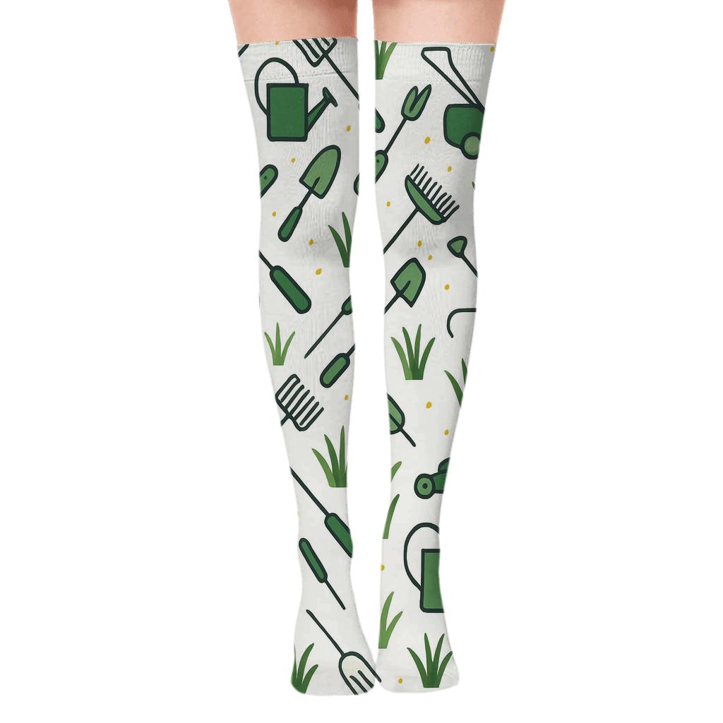 Groundskeeper Tool Lattice On White Field soft everyday over-the-knee socks
