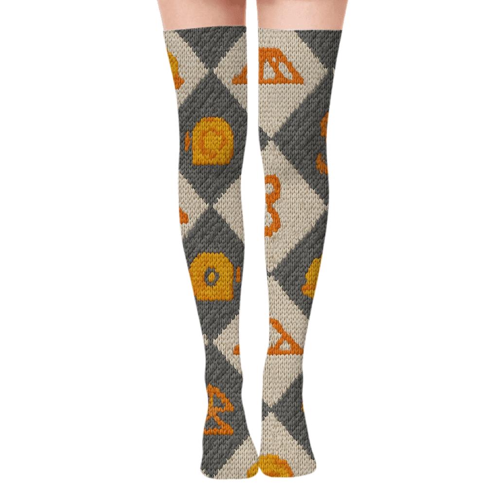 Knitted Illusion Patchwork For Civil Engineer premium cozy over-the-knee socks