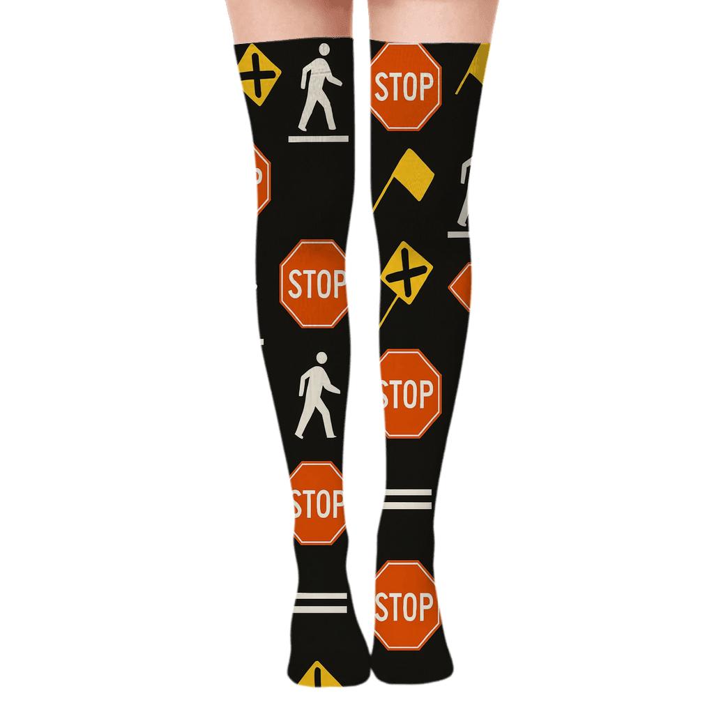 Pedestrian Signal Parade With Crossing Guard Icons comfortable cotton over-the-knee socks
