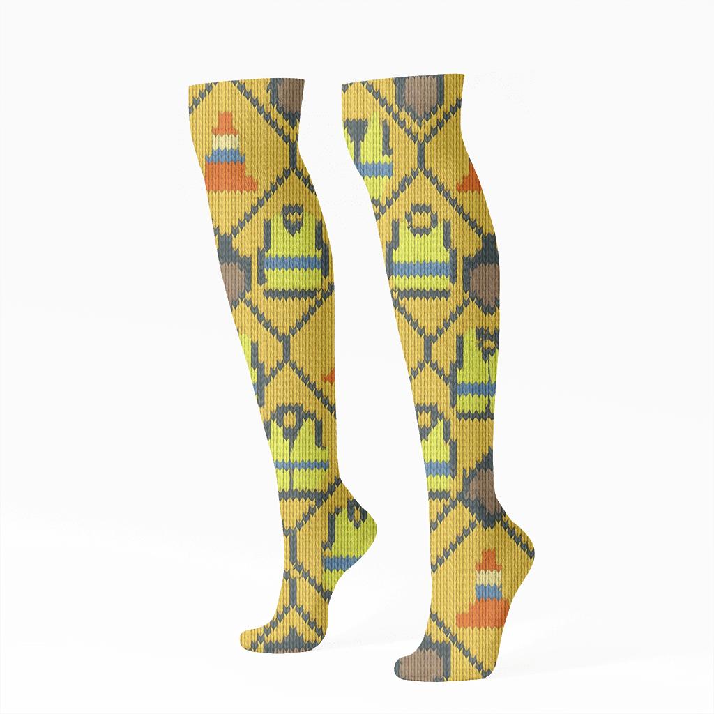 Safety Yellow Knit Illusion Security Guard Lattice soft everyday knee-high socks