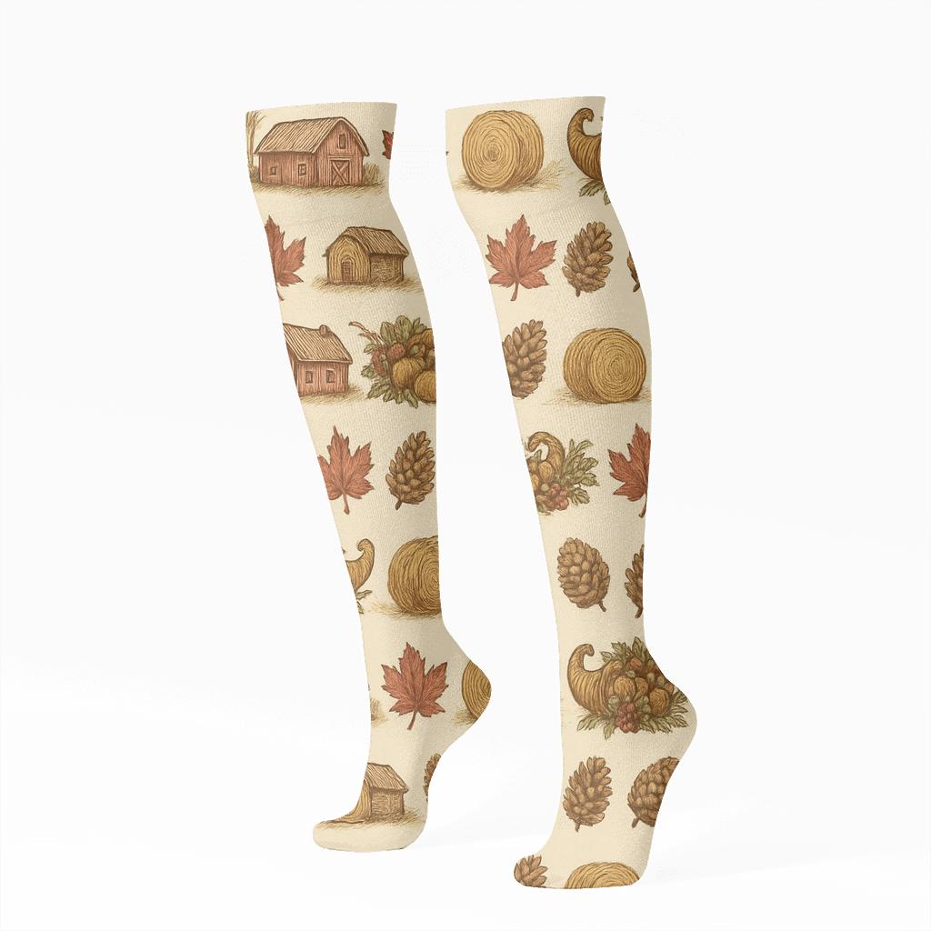 Rustic Harvest Barn Band On Creamy Beige personalized knee-high socks