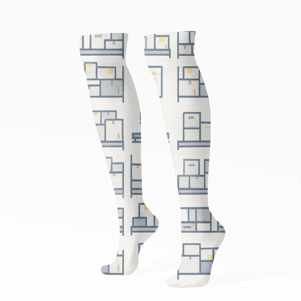 Shelving Rhythm Pattern With Warehouse Worker Icons comfortable cotton knee-high socks