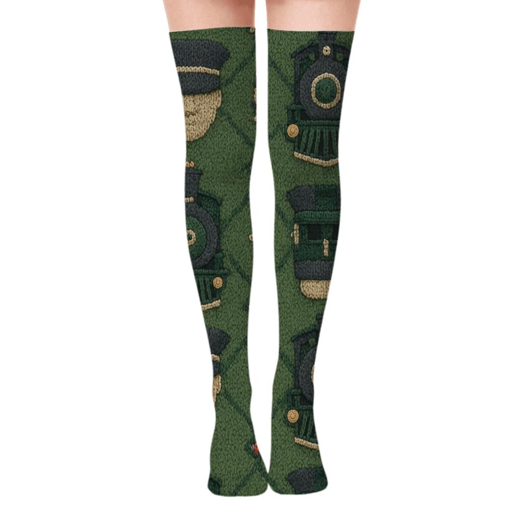 Knitted Tilework For Train Conductor Adventures unique graphic over-the-knee socks