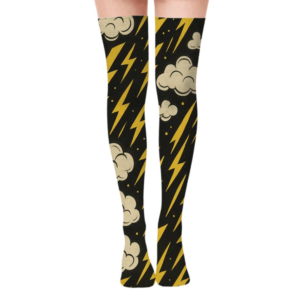 High Voltage Poster Bolt Bands designer print over-the-knee socks