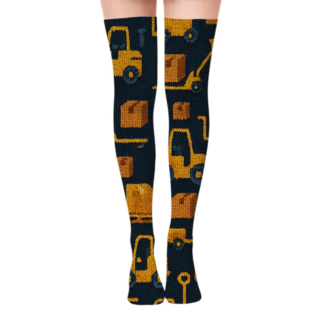 Warehouse Worker Forklift Knit Grid premium cozy over-the-knee socks