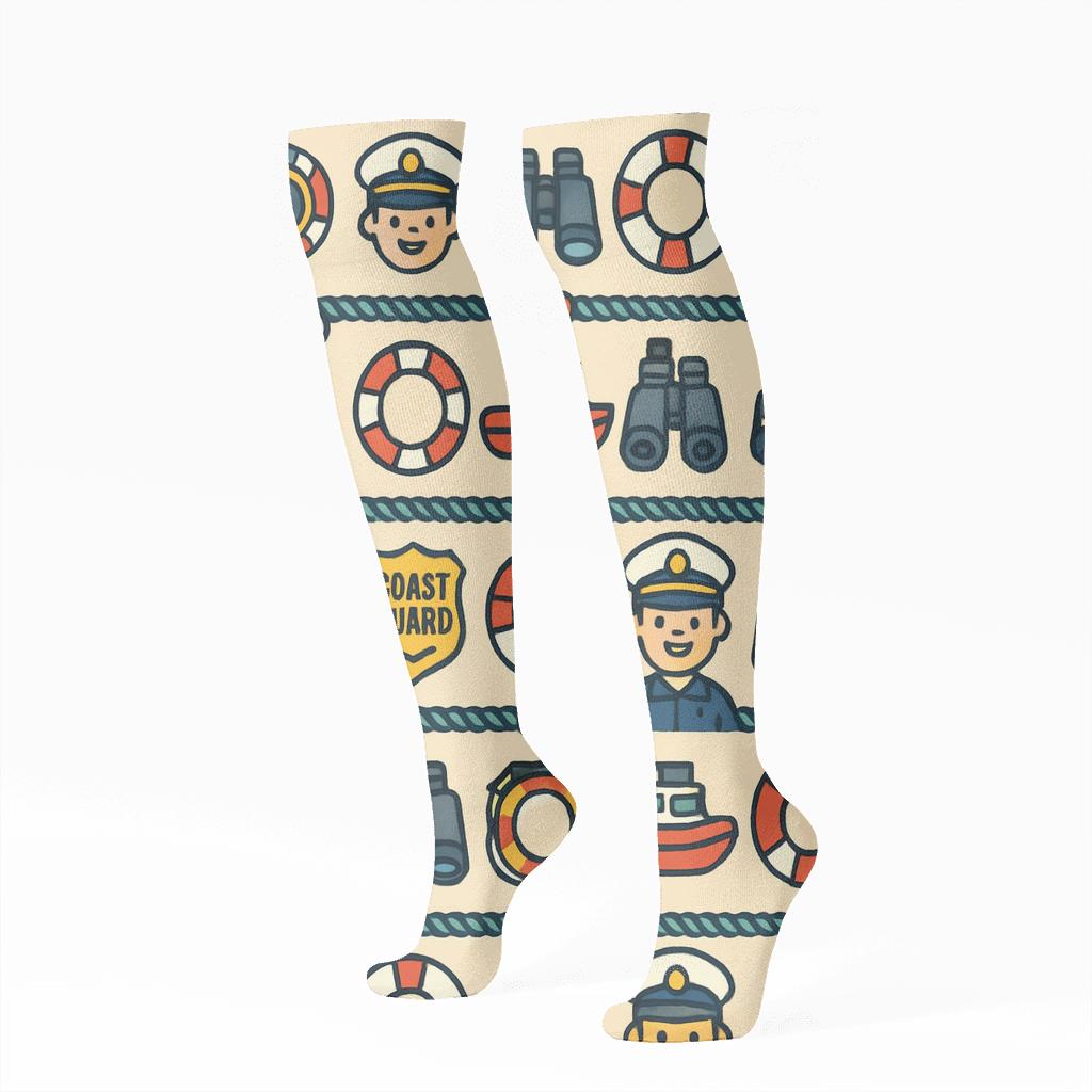 Rope Band Parade Coast Guard Officer Pattern stylish athletic knee-high socks