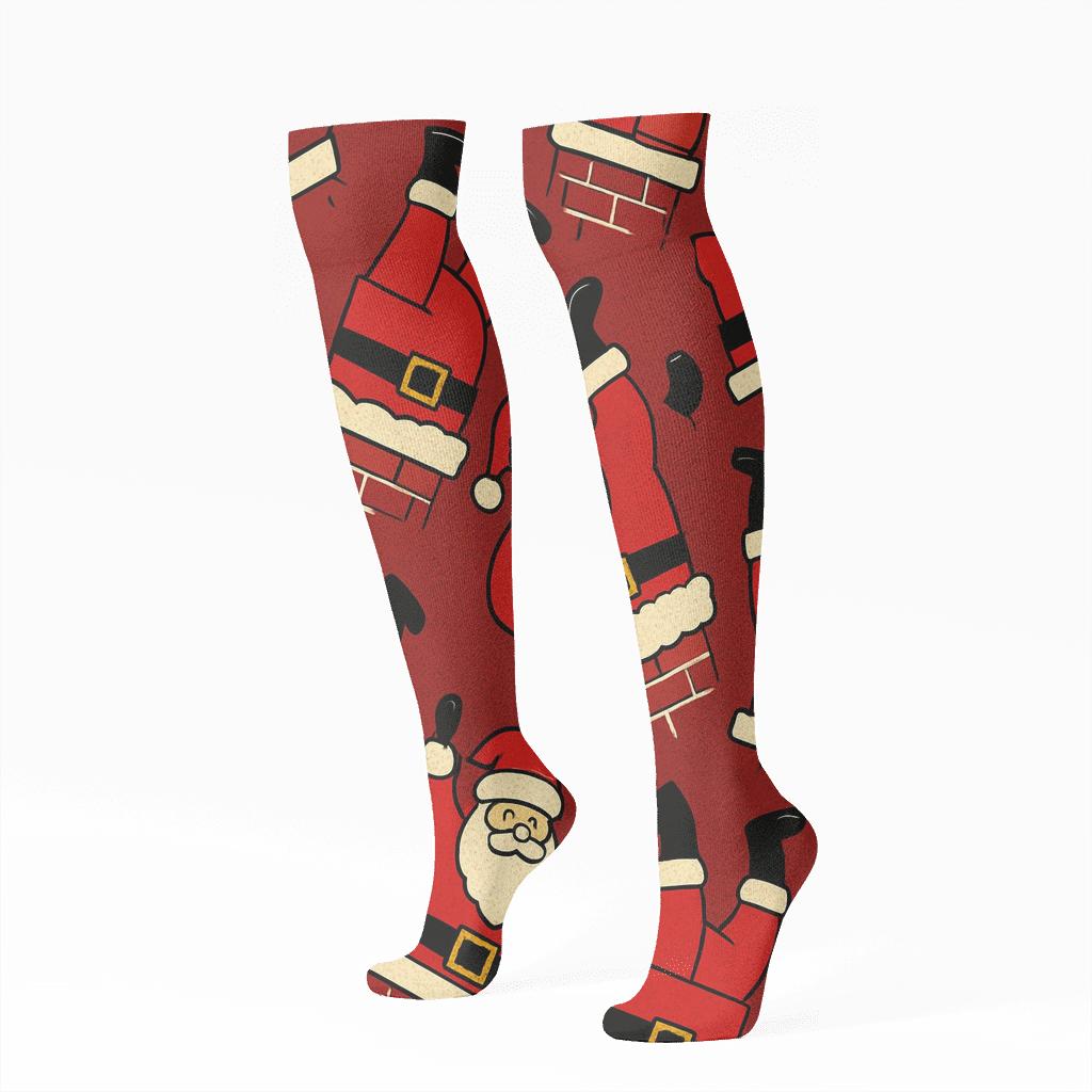 Santa-Striped Pop Art Chimney Tessellation personalized knee-high socks