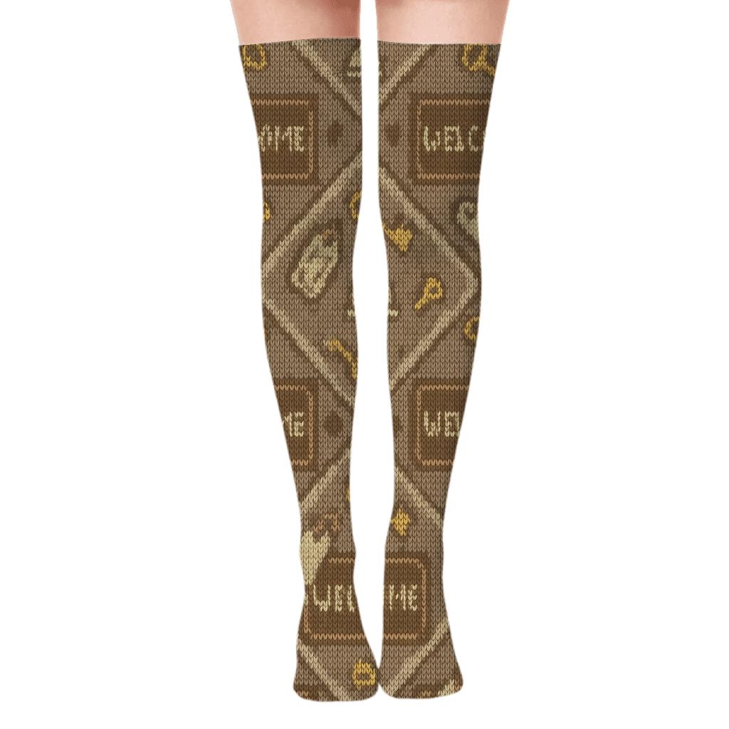 Hotel Receptionist Knit Illusion Welcome Mat Tessellation designer print over-the-knee socks