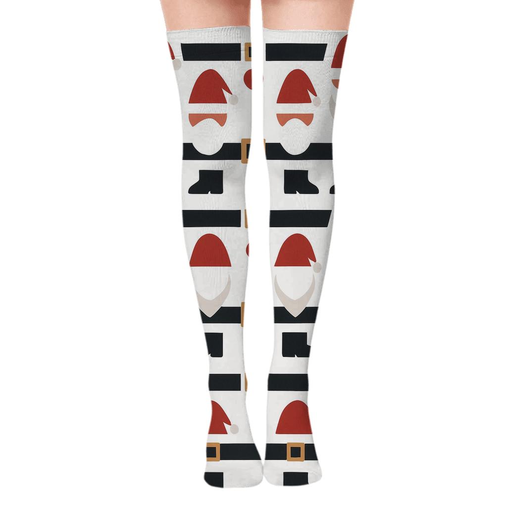 Belt And Buckle Borders With Santa Icons personalized over-the-knee socks