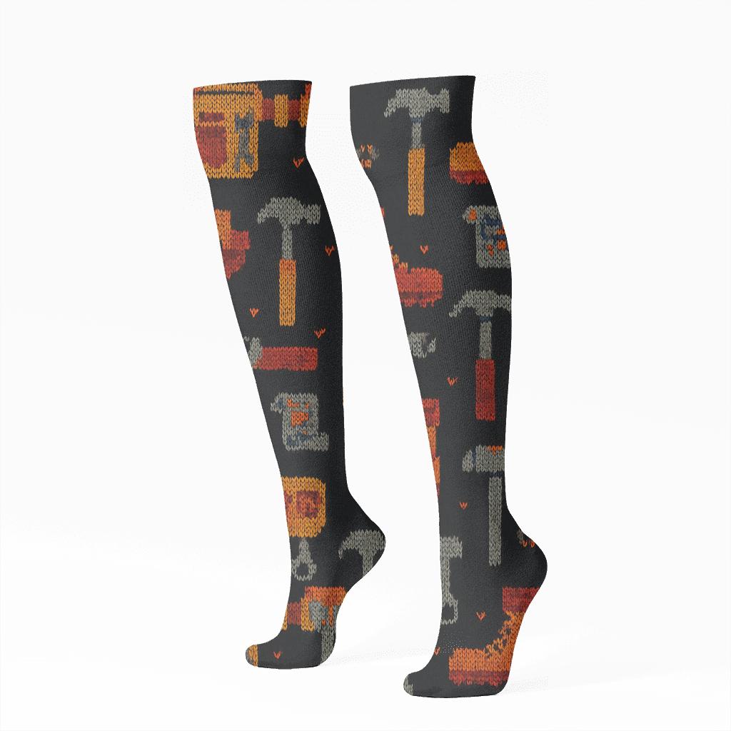 Knitted Tool Belt Illusion For Construction Worker Pattern stylish athletic knee-high socks
