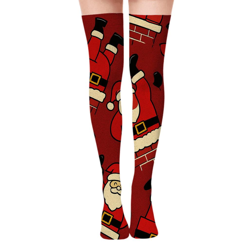 Santa-Striped Pop Art Chimney Tessellation custom over-the-knee socks