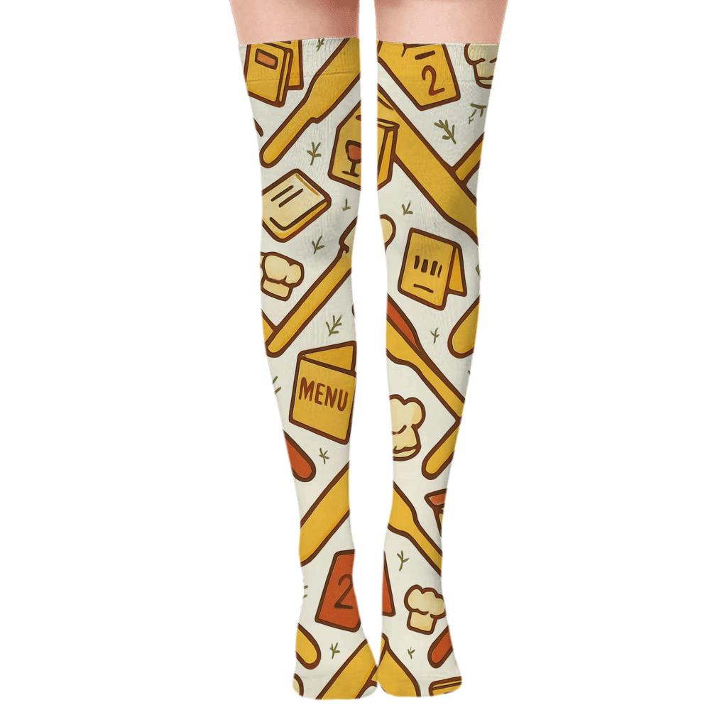 Utensil Chevron With Restaurant Manager Icons premium cozy over-the-knee socks