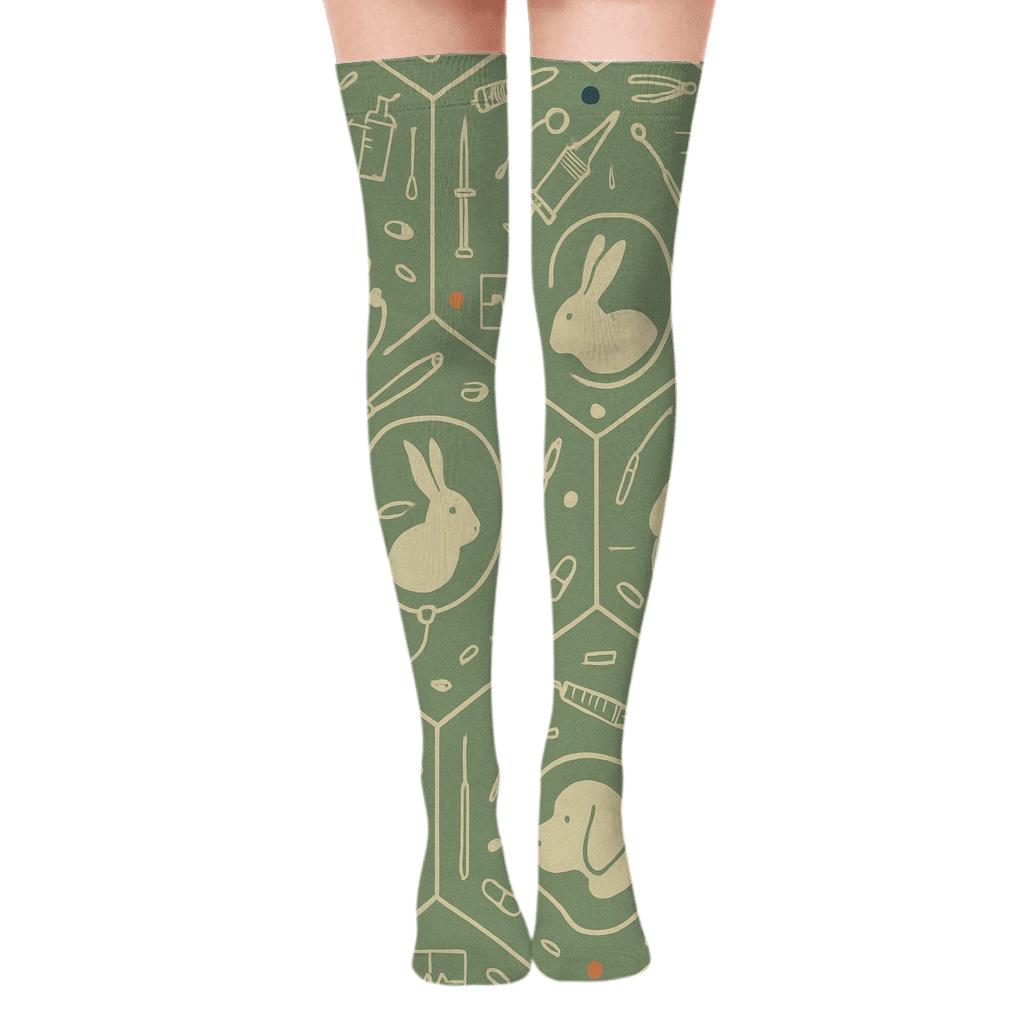Botanical Tools Pattern With Veterinary Technician Motifs premium cozy over-the-knee socks
