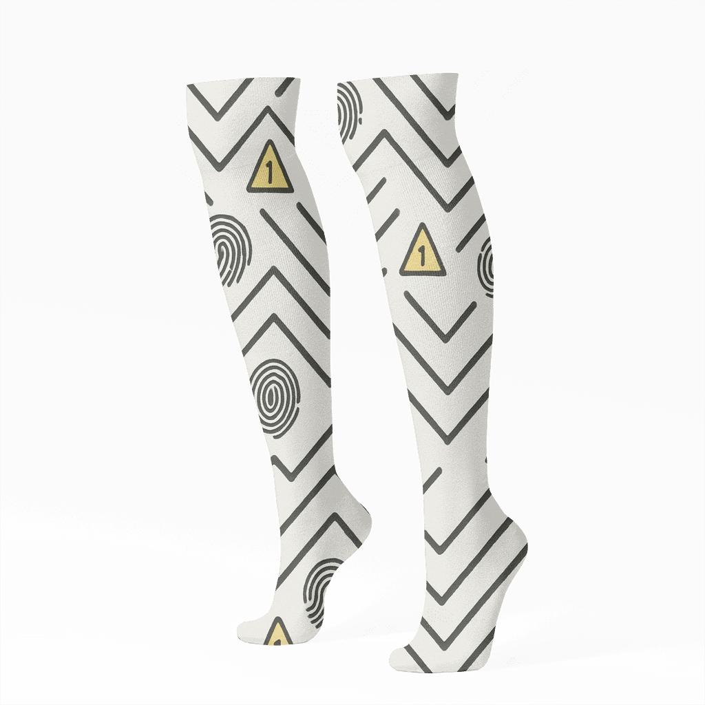 Crime Scene Investigator Chalk Outline Chevron Grid unique graphic knee-high socks