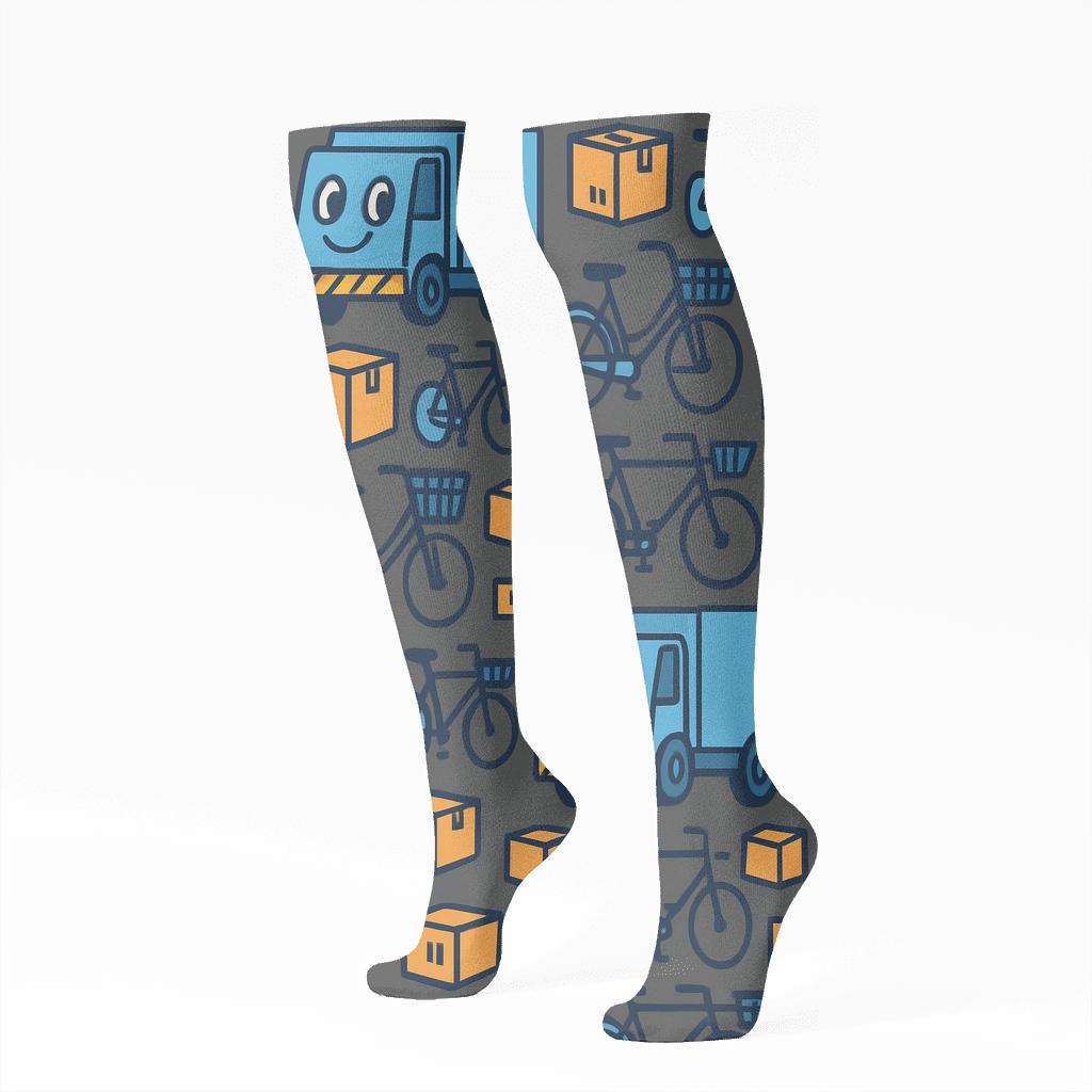 Asphalt Gray Delivery Driver Tessellation Parade comfortable cotton knee-high socks