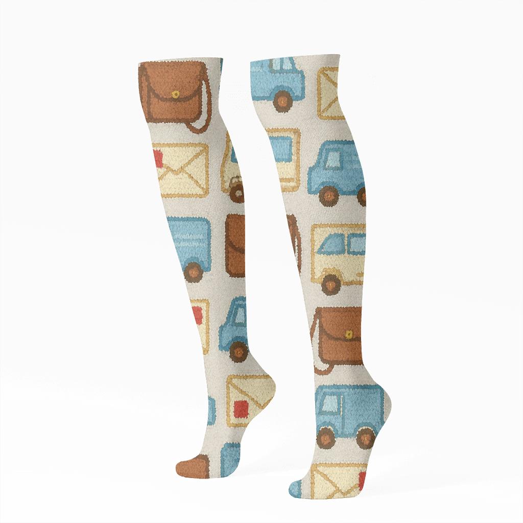 Knitted Mail Carrier Satchel Tile Collage trendy patterned knee-high socks