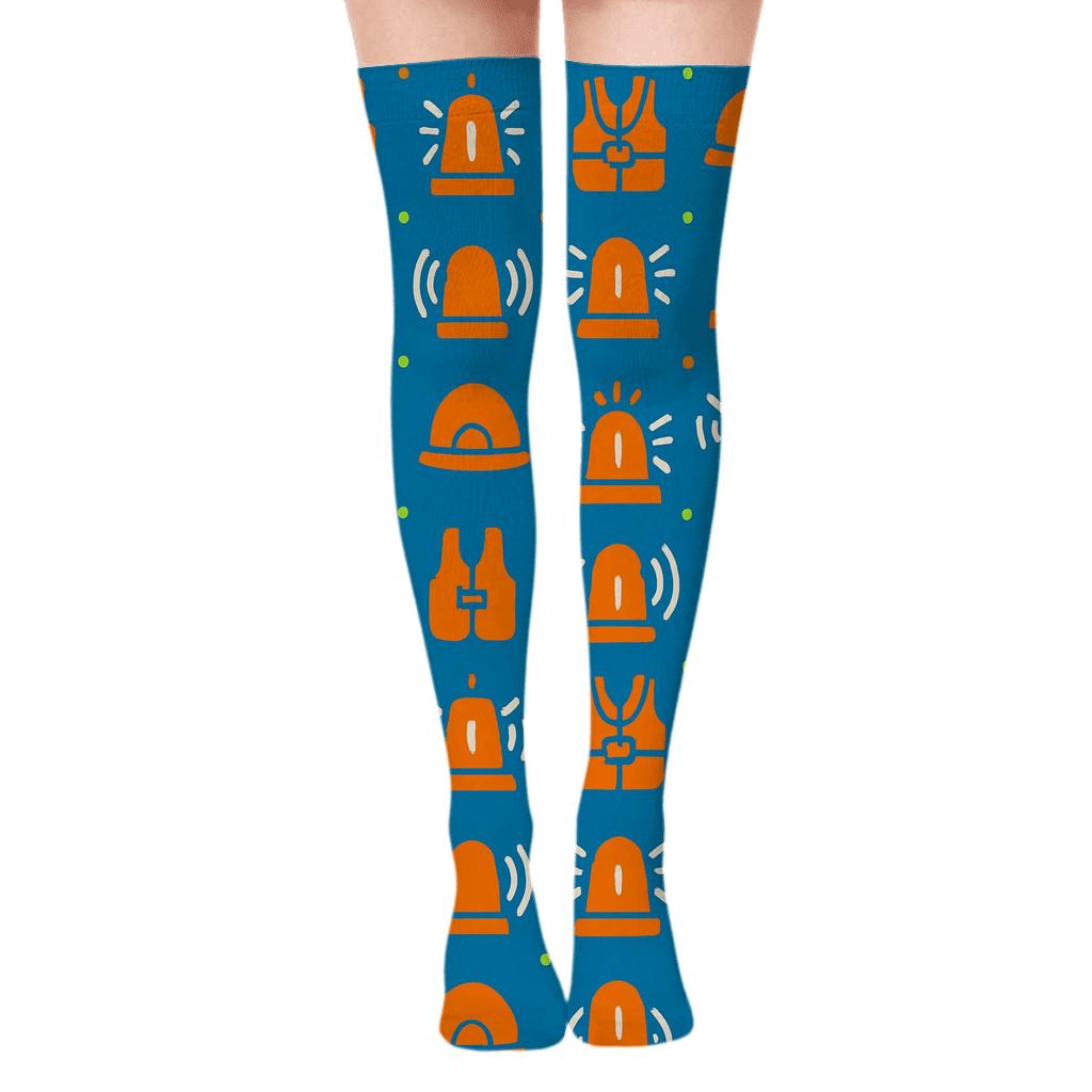 Beacon Wave Grid With Rescue Worker Icons unique graphic over-the-knee socks