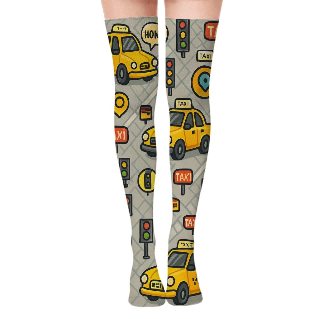 Street Grid Parade For Rideshare Driver comfortable cotton over-the-knee socks
