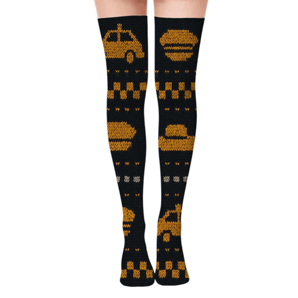 Taxi Driver Knit Illusion Road Stripe Bands custom over-the-knee socks