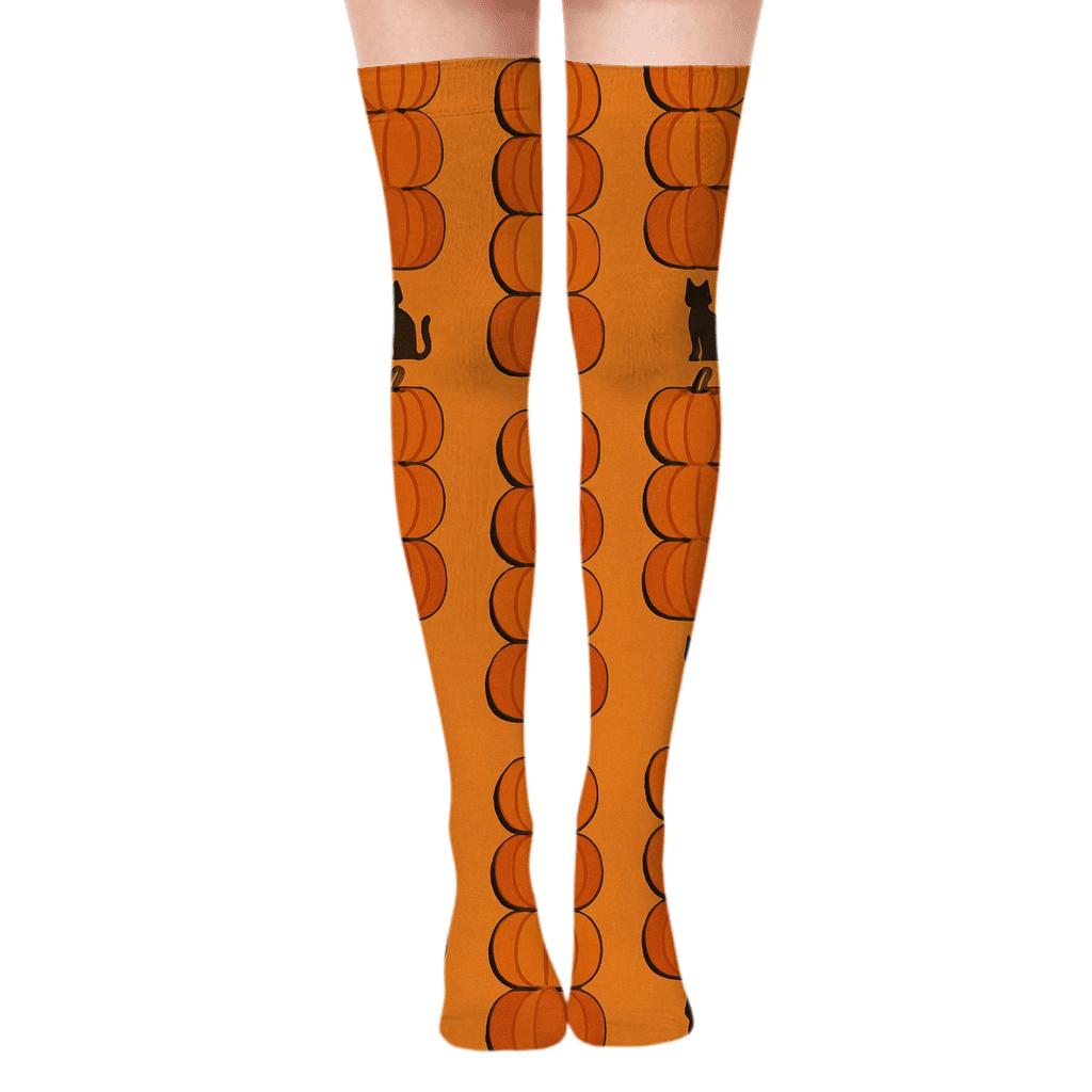 Orange Pumpkin Stack Column Repeat On Orange Background personalized over-the-knee socks